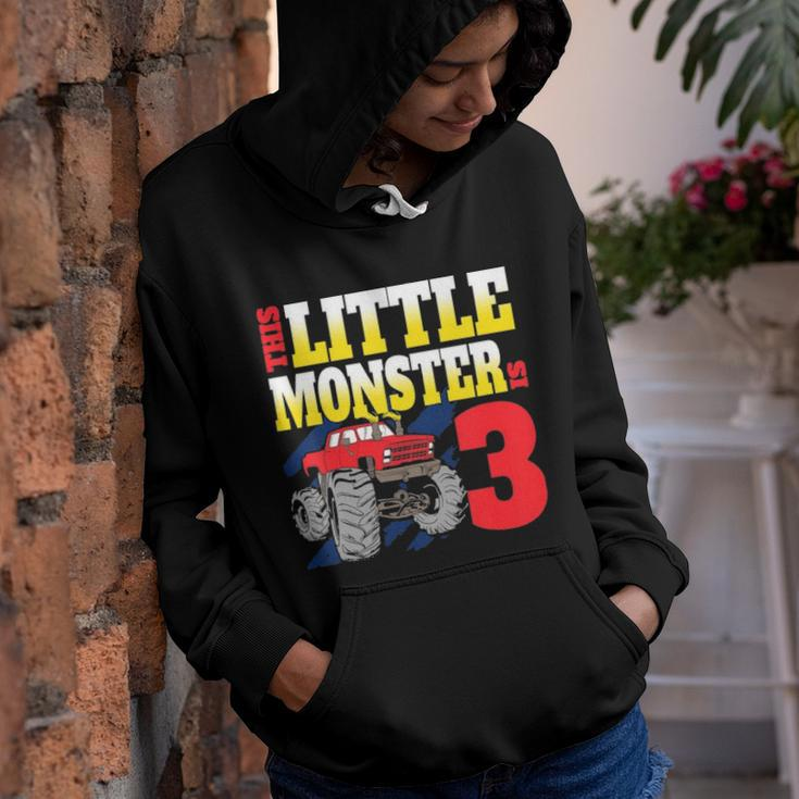 Kids Monster Trucks 3Rd Birthday Party Three Years Old Youth Hoodie