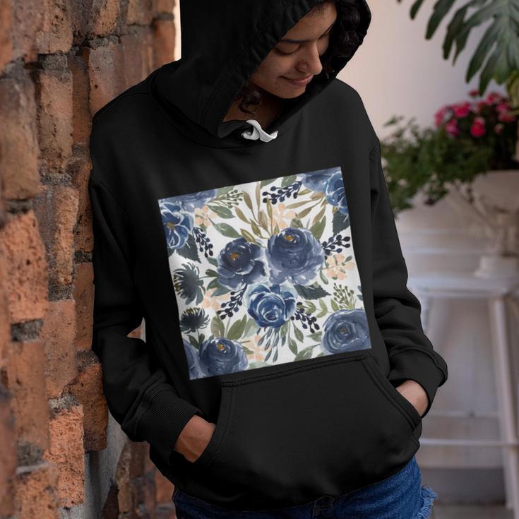 Pattern Watercolor Flower Navy Blue Youth Hoodie