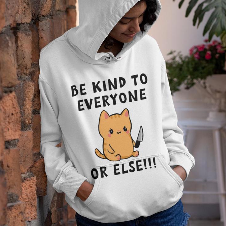 Be Kind To Everyone Or Else Funny Cute Cat With Knife Youth Hoodie