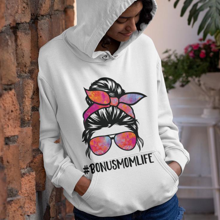 Bonus Mom Life Stepmom Mothers Day Messy Bun Hair For Woman Youth Hoodie