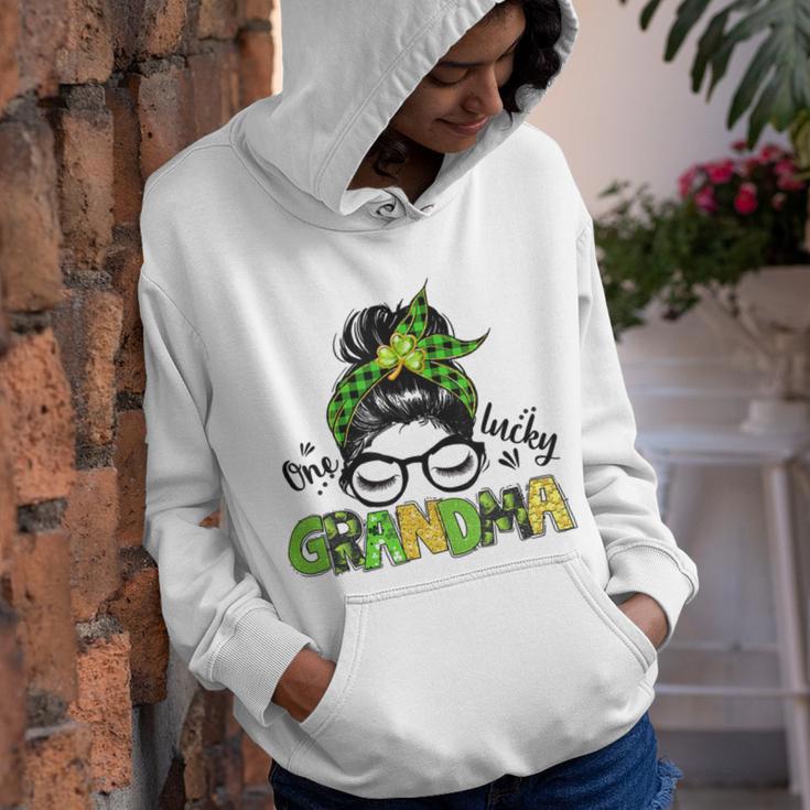 One Lucky Grandma Messy Bun Leopard St Patricks Day Youth Hoodie