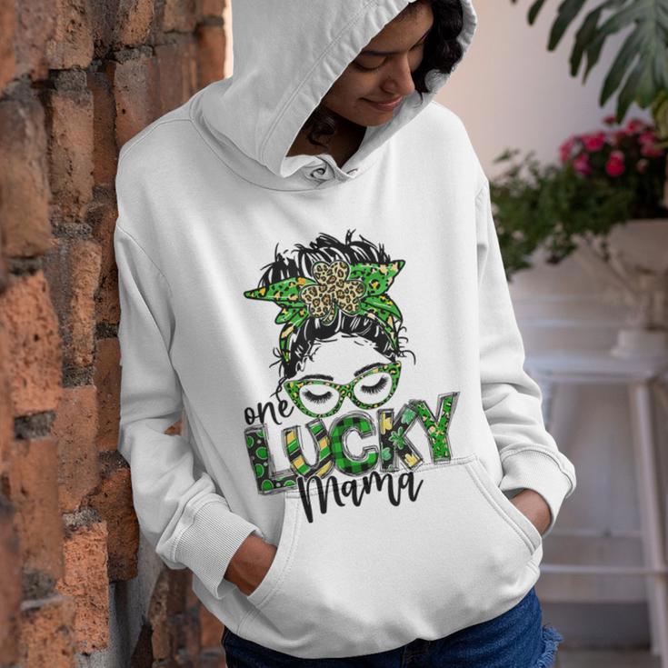 One Lucky Mama St Patricks Day Leopard Messy Bun Youth Hoodie