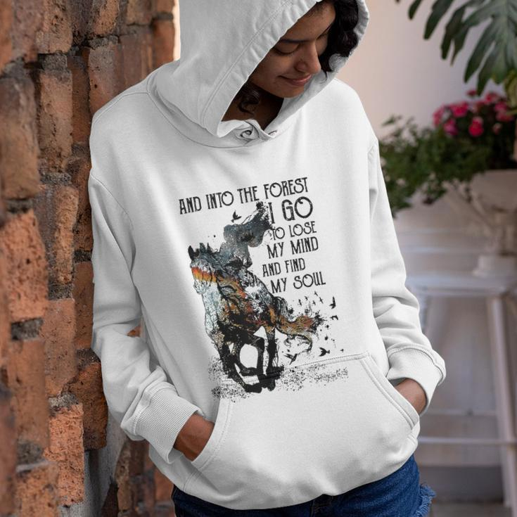 Retro Cowgirl Riding Horse Into Forest I Go Western Cowboy Youth Hoodie