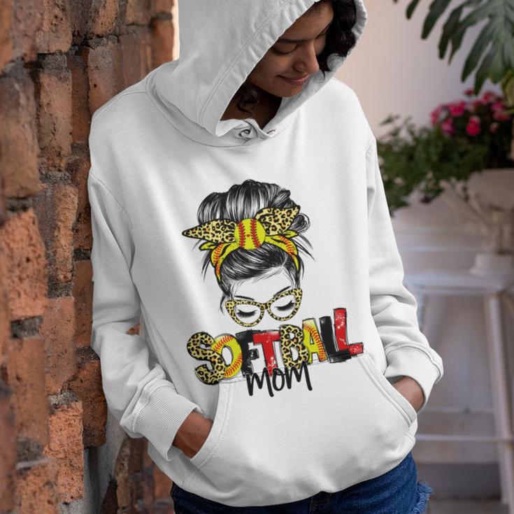 Softball Mom Leopard Messy Bun Ball Mom Mothers Day Youth Hoodie