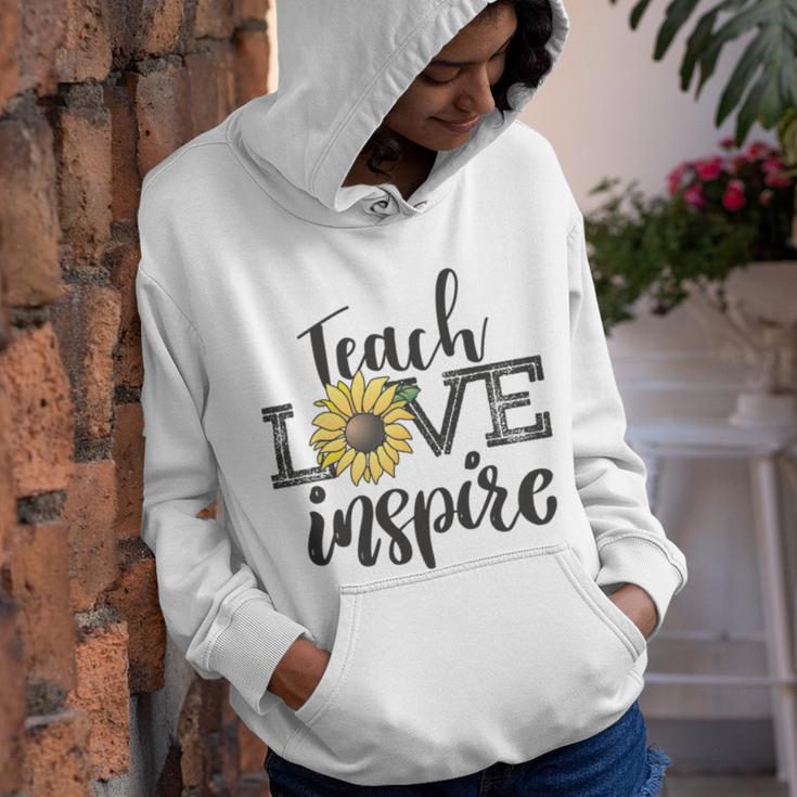 Teach Love Inspire Sunflower Teacher Inspirational Quotes Cute Lettering Youth Hoodie