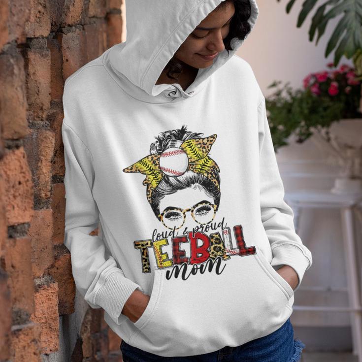 Teeball Mom Leopard Ball Mom Messy Hair Bun Mothers Day Youth Hoodie