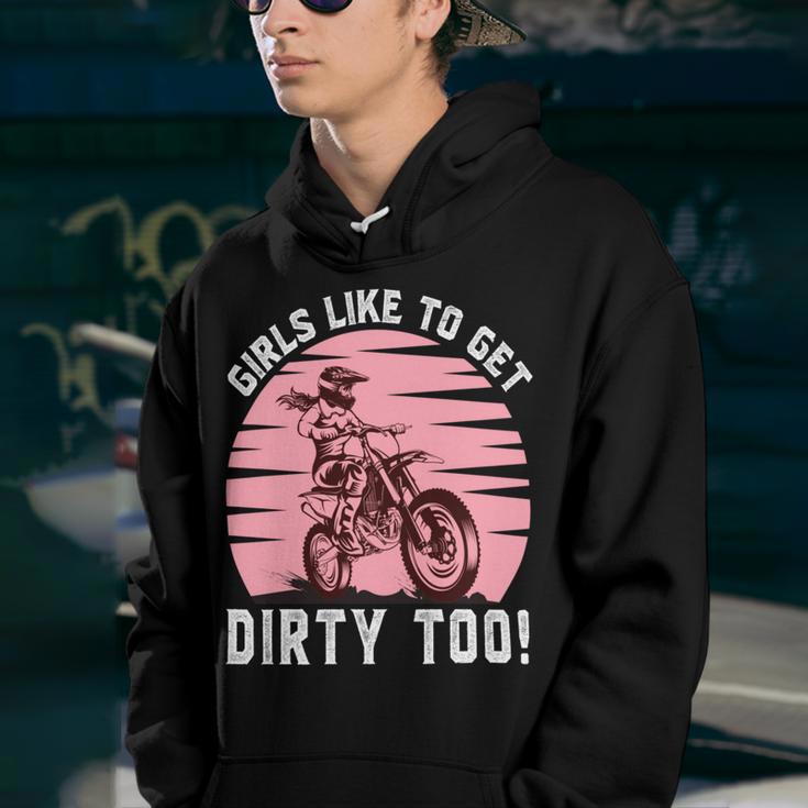 Girls Like To Get Dirty Too Funny Girl Motocross Gift Girl Motorcycle Lover Vintage V2 Youth Hoodie