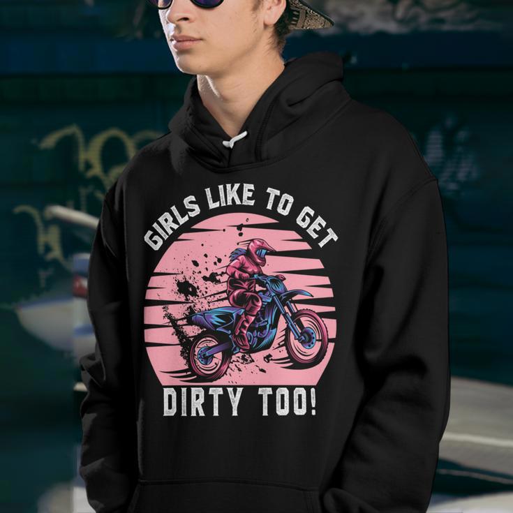 Girls Like To Get Dirty Too Funny Girl Motocross Gift Girl Motorcycle Lover Vintage Youth Hoodie