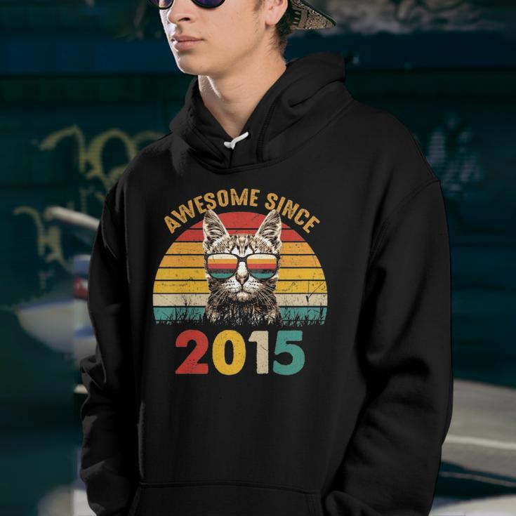 Kids 7Th Birthday Gift Retro Sunset Awesome Since 2015 Cat Lover Youth Hoodie