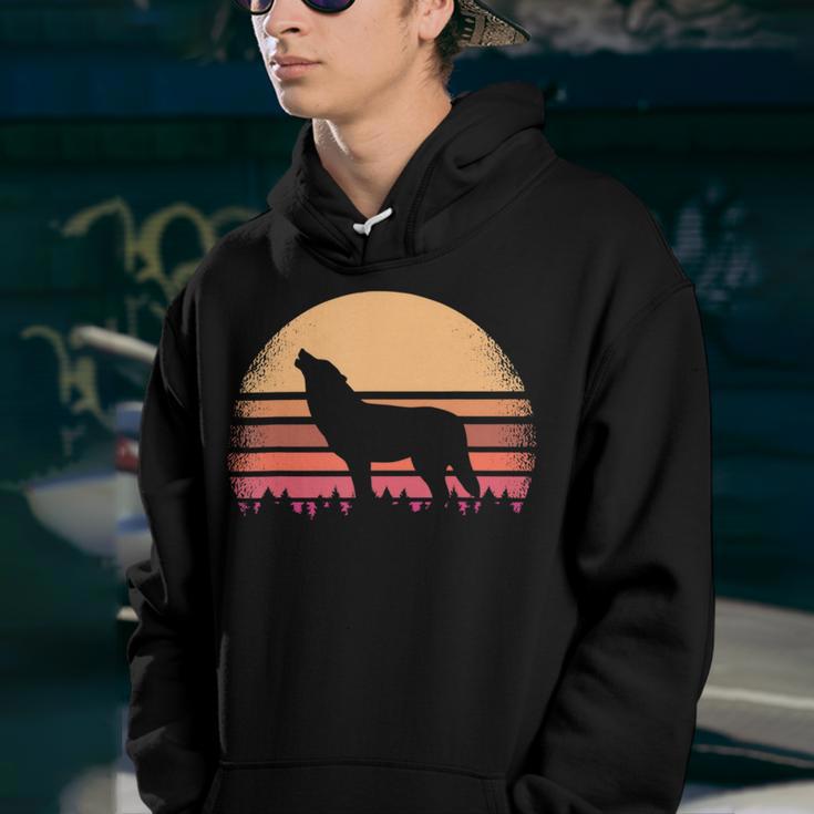 Moon Sunset Retro Howling At 80S Vintage Wolf Halloween S Youth Hoodie