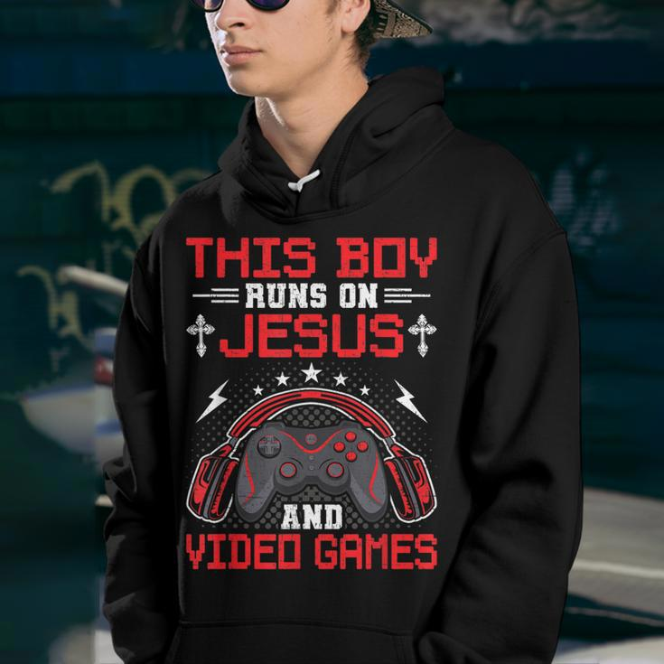 This Boy Runs On Jesus And Video Games Video Gamer Gaming Youth Hoodie