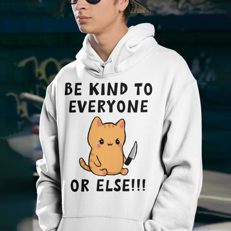 Be Kind To Everyone Or Else Funny Cute Cat With Knife Youth Hoodie