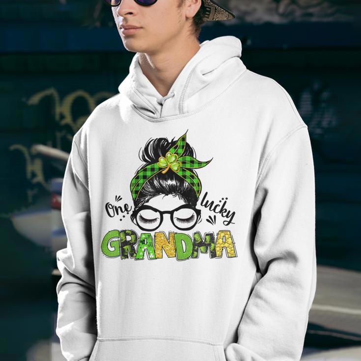 One Lucky Grandma Messy Bun Leopard St Patricks Day Youth Hoodie