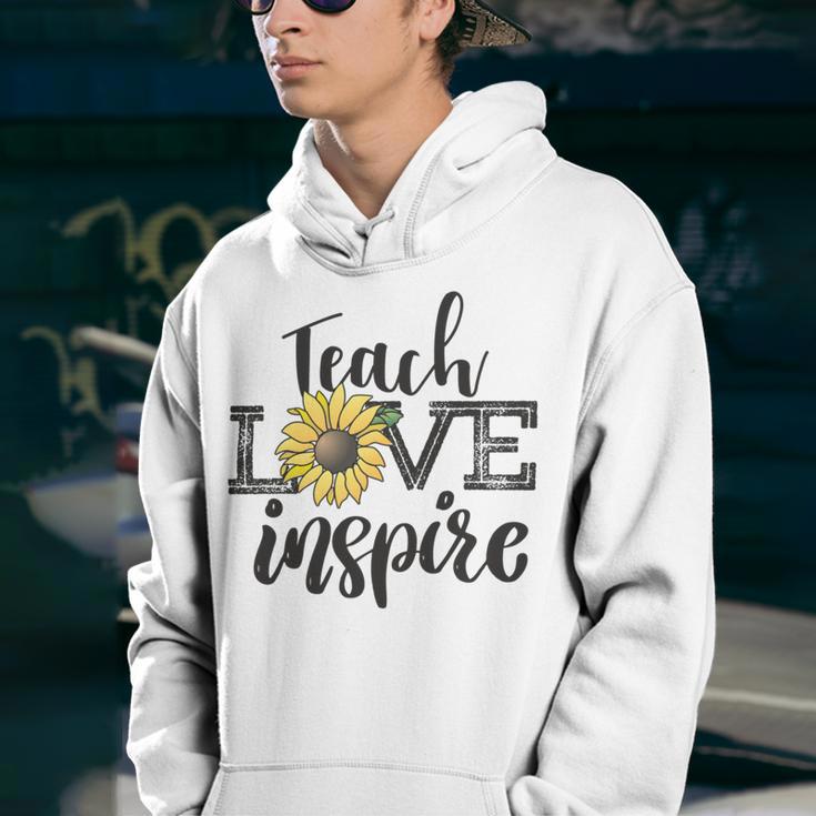 Teach Love Inspire Sunflower Teacher Inspirational Quotes Cute Lettering Youth Hoodie