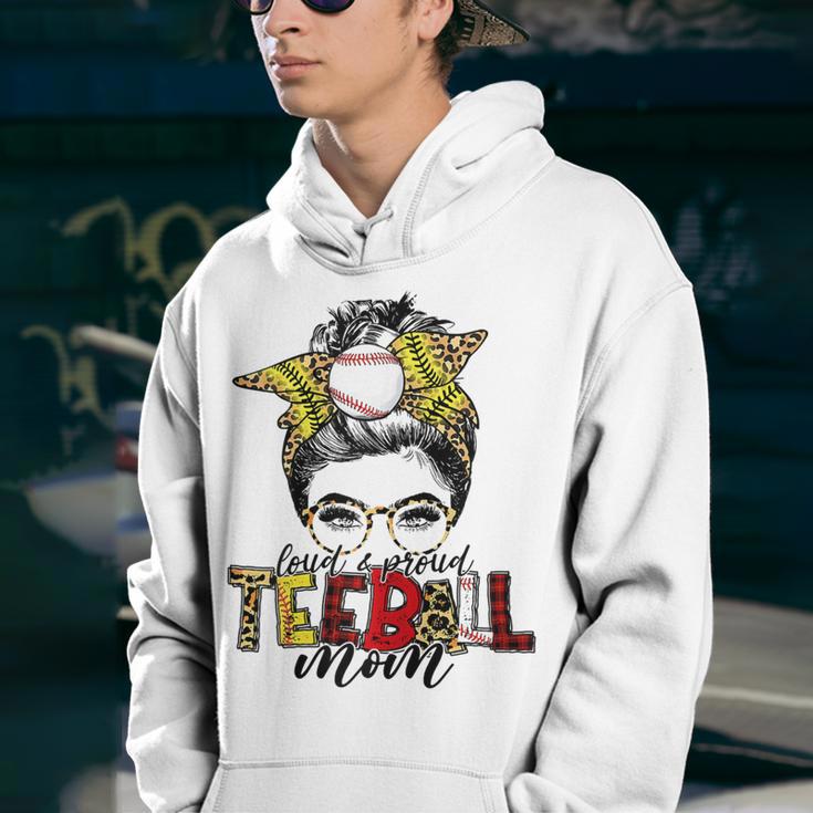 Teeball Mom Leopard Ball Mom Messy Hair Bun Mothers Day Youth Hoodie