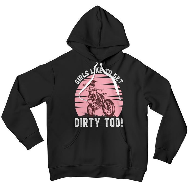 Girls Like To Get Dirty Too Funny Girl Motocross Gift Girl Motorcycle Lover Vintage V2 Youth Hoodie