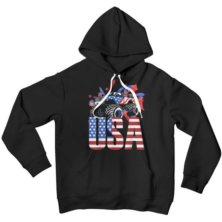 Monster Truck Toddler Boys Usa American Flag July 4Th Youth Hoodie