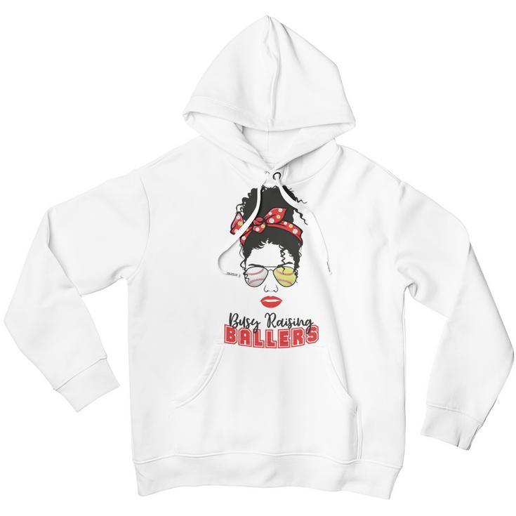 Baseball Busy Raising Ballers Momlife Mom Messy Bun Afro Mom Mothers Day Youth Hoodie