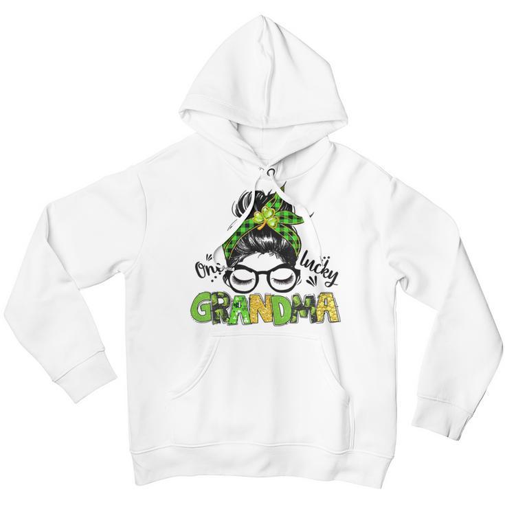 One Lucky Grandma Messy Bun Leopard St Patricks Day Youth Hoodie