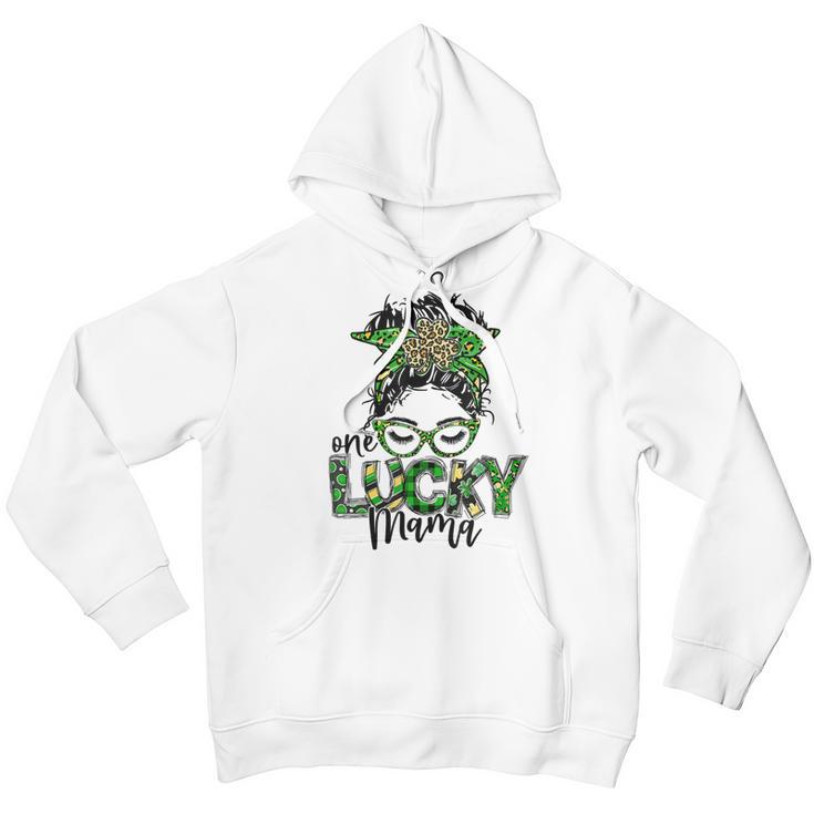 One Lucky Mama St Patricks Day Leopard Messy Bun Youth Hoodie