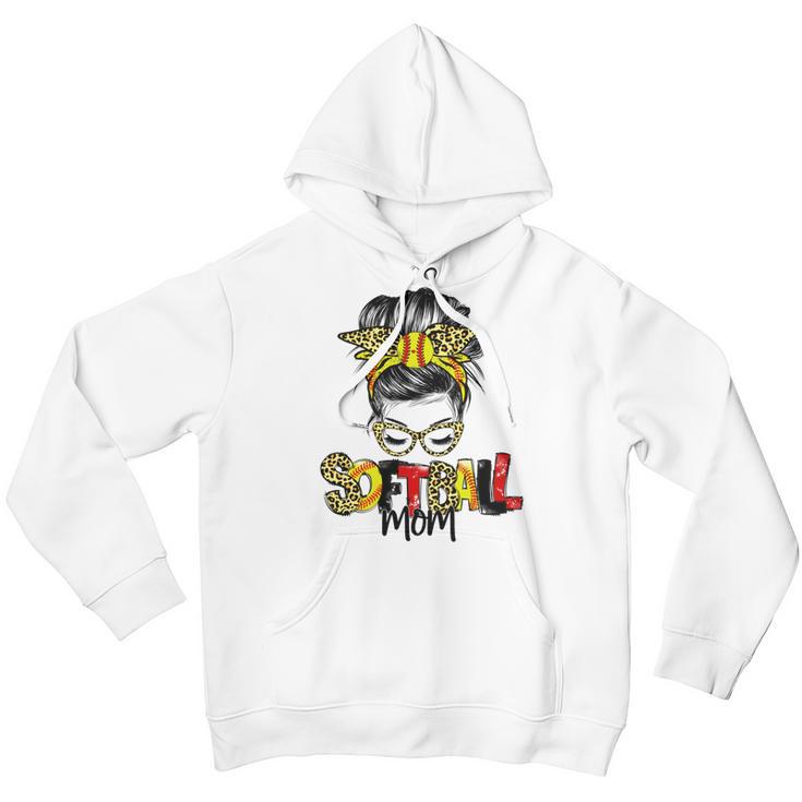 Softball Mom Leopard Messy Bun Ball Mom Mothers Day Youth Hoodie