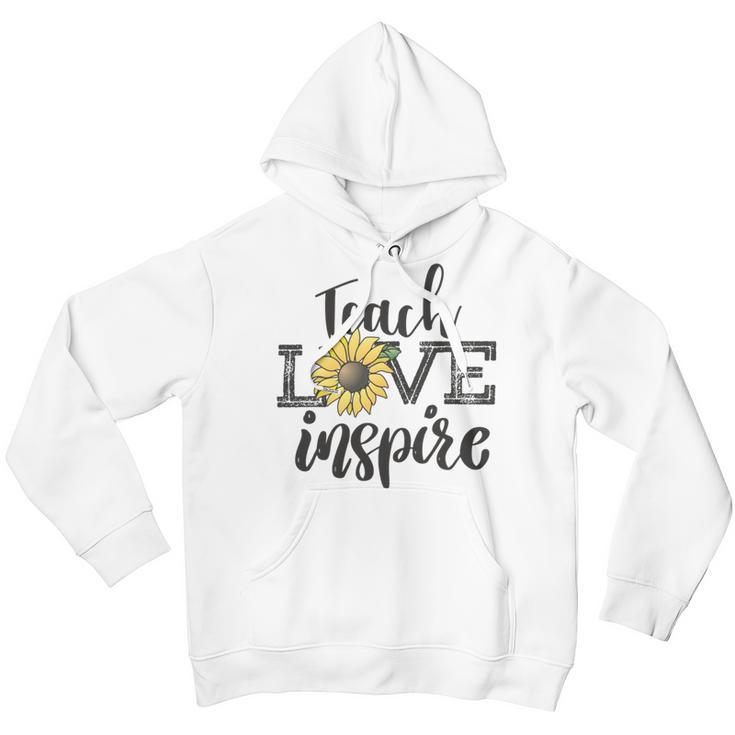 Teach Love Inspire Sunflower Teacher Inspirational Quotes Cute Lettering Youth Hoodie