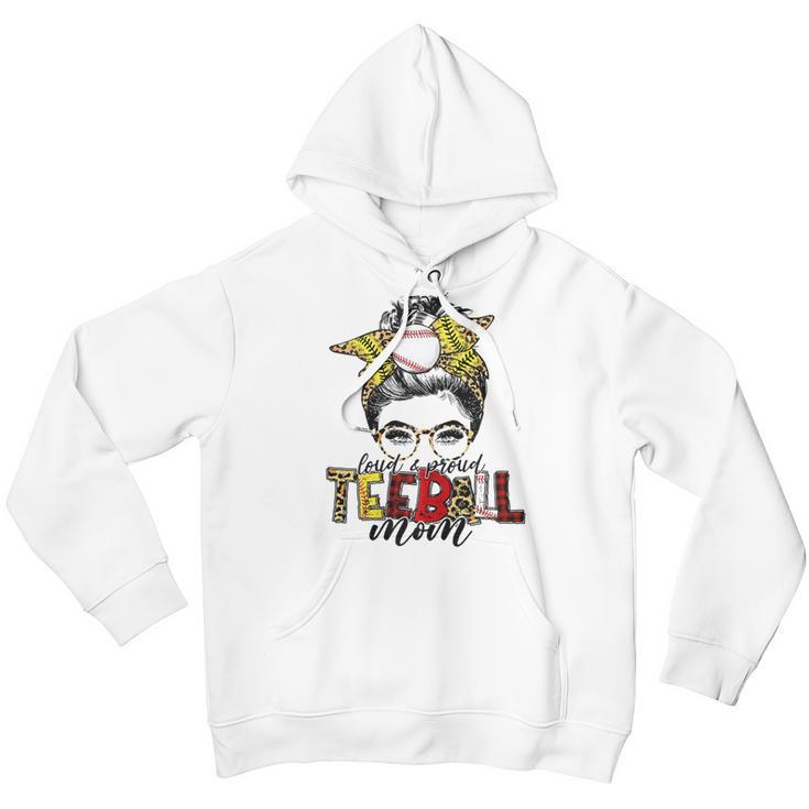 Teeball Mom Leopard Ball Mom Messy Hair Bun Mothers Day Youth Hoodie