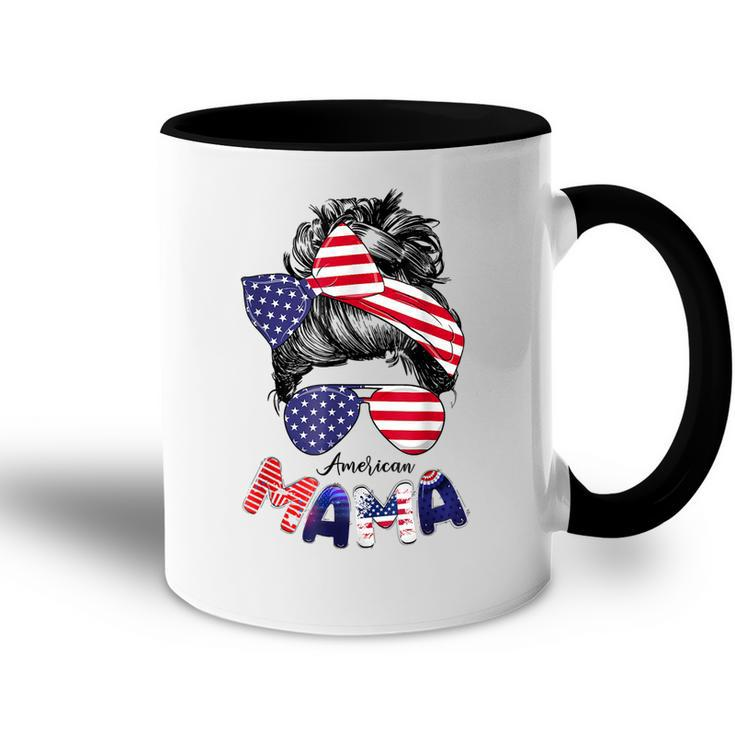 4Th Of July American Mama Messy Bun Mom Life Patriotic Mom  Accent Mug