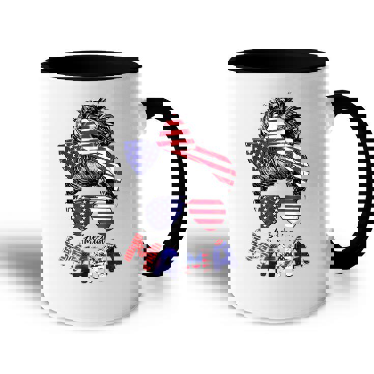 4Th Of July American Mama Messy Bun Mom Life Patriotic Mom  Accent Mug