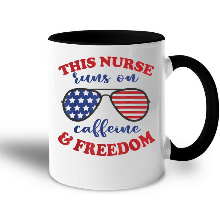 4Th Of July Nurse American Flag Sunglasses Caffeine Freedom  Accent Mug