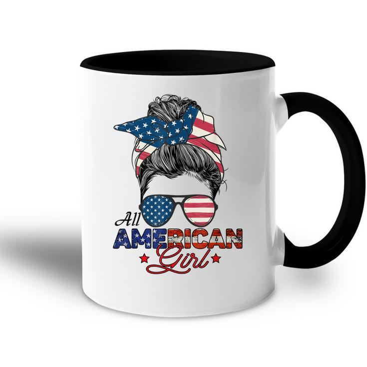 All American Girl 4Th July Messy Bun Us Flag  Accent Mug