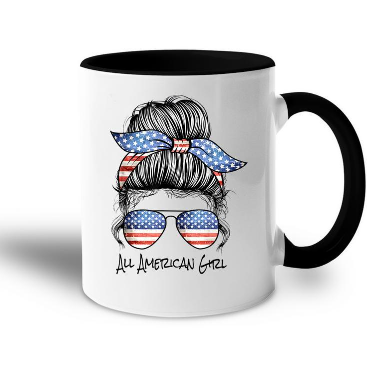 All American Girl Messy Bun American Flag 4Th Of July  Accent Mug