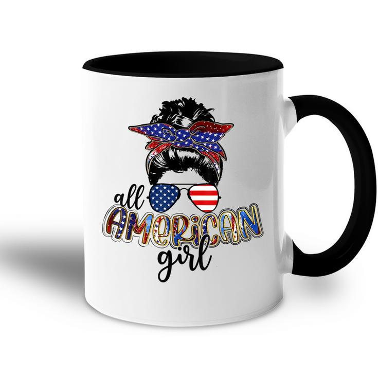 All American Girl Messy Bun Usa Flag Patriotic 4Th Of July  Accent Mug