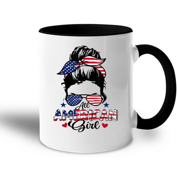 All American Girls 4Th Of July Messy Bun Patriotic Accent Mug