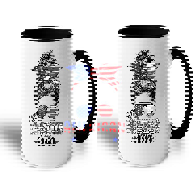 All American Mom Messy Bun Women 4Th Of July Patriotic Mom  Accent Mug