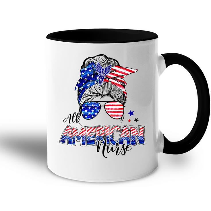 American Flag Patriotic Nurse Messy Bun 4Th Of July  Accent Mug