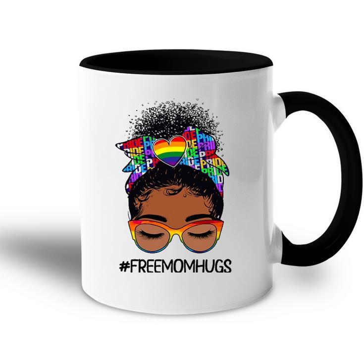 Black Women Free Mom Hugs Messy Bun Lgbtq Lgbt Pride Month Accent Mug