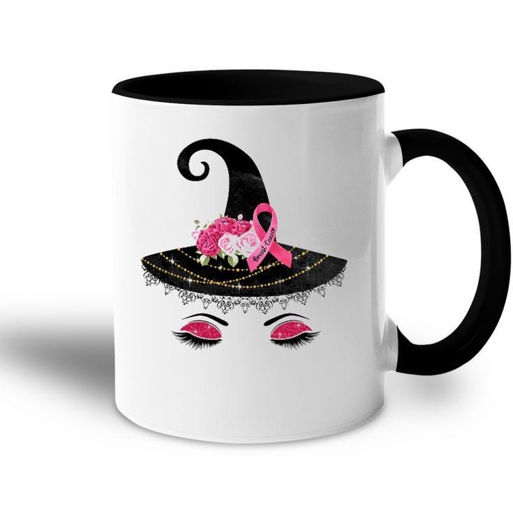 Breast Cancer Witch Hat Pink Ribbon Flower Awareness Month Accent Mug