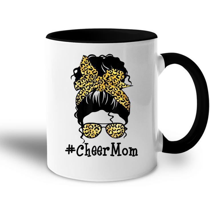 Cheer Mom Leopard Messy Bun Cheerleader Funny Mothers Day  V2 Accent Mug