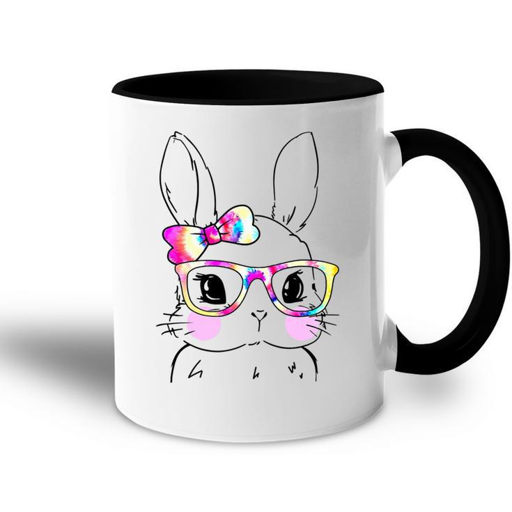 Cute Bunny Rabbit Face Tie Dye Glasses Girl Happy Easter Day Accent Mug