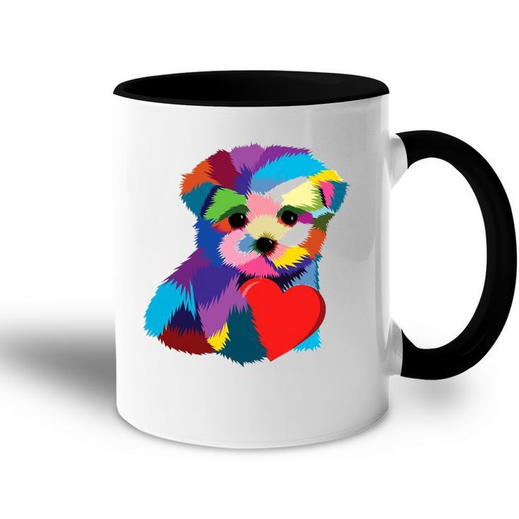 Cute Dog Rescue Gift For Women Men Teens Rainbow Puppy Heart Accent Mug
