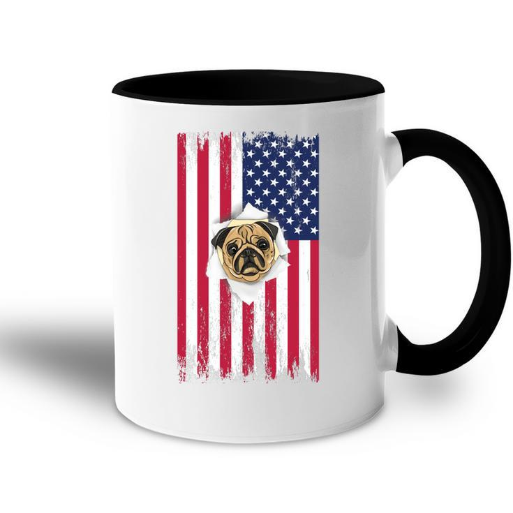 Cute Pug Face & American Flag – 4Th Of July Pug Dad Pug Mom   Accent Mug