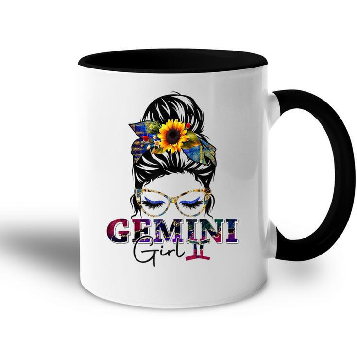 Gemini Girl Birthday Messy Bun Hair Sunflower  Accent Mug