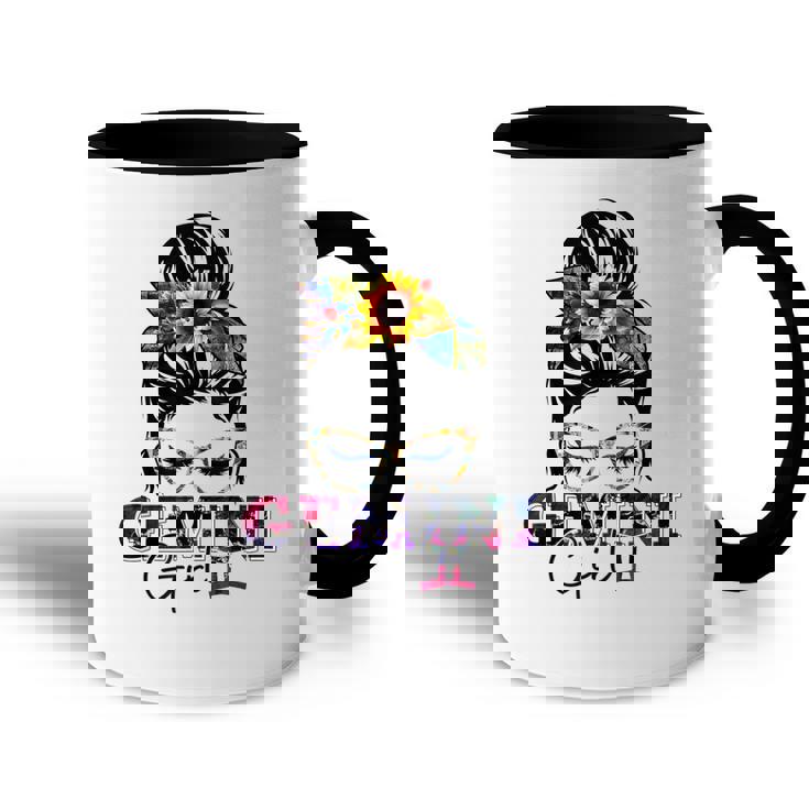 Gemini Girl Birthday Messy Bun Hair Sunflower  Accent Mug