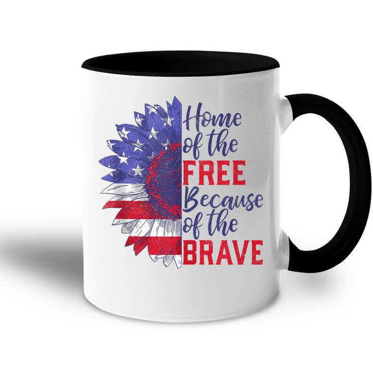 Home Of The Free Because Of The Brave Sunflower 4Th Of July  Accent Mug