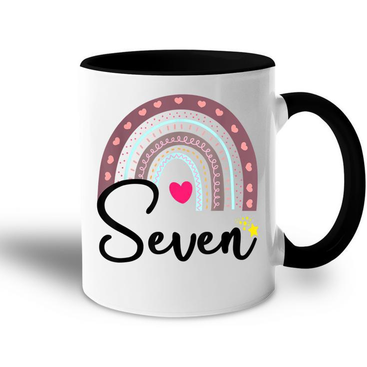 Kids 7Th Birthday Rainbow Party Kids Seven Year Old  Accent Mug