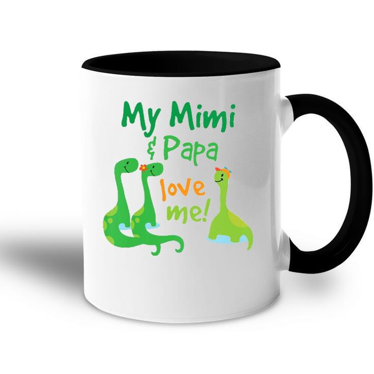 Kids My Mimi And Papa Love Me Dinosaur Grandson Accent Mug