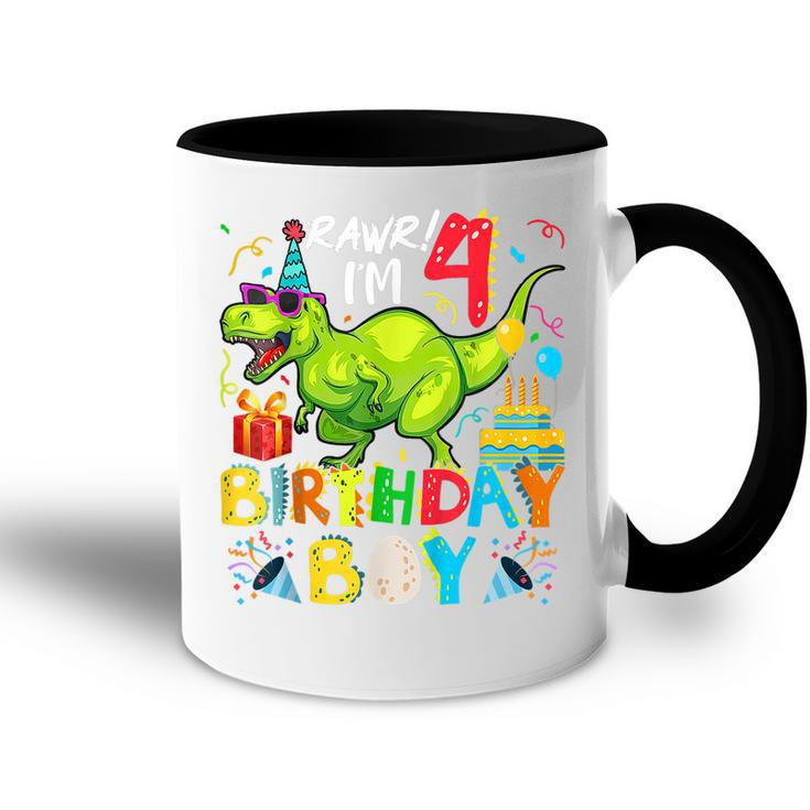 Kids Rawr Im 4Th Birthday Boy Dinosaur T-Rex 4 Years Old  Accent Mug