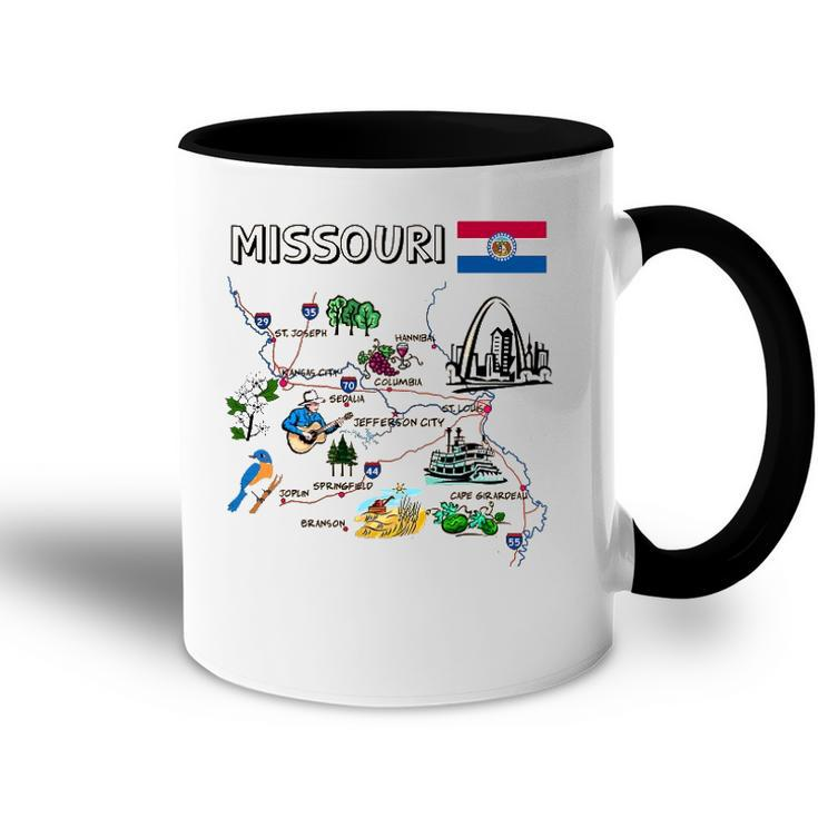 Map Of Missouri Landmarks Major Cities Roads Flag Accent Mug