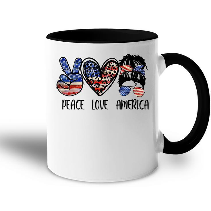 Peace Love America Messy Bun American Flag Funny 4Th Of July  Accent Mug